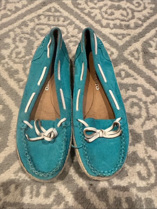 Franco Sarto Shoes - Franco Sarto Teal Suede Moccasin Loafers with White Trim